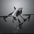 Sleek White And Black Drone Design With Rotating Propellers And Camera Equipment