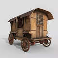 Vintage Wooden Carriage With Classic Design Lattice Windows And Wooden Doors On Wheels