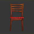 Stylish Red Wooden Chair With Slat Back Design And Red Grid Pattern Seat