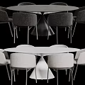 Modern Round Dining Table Set With Dark And Light Chairs Conical Base 3d model