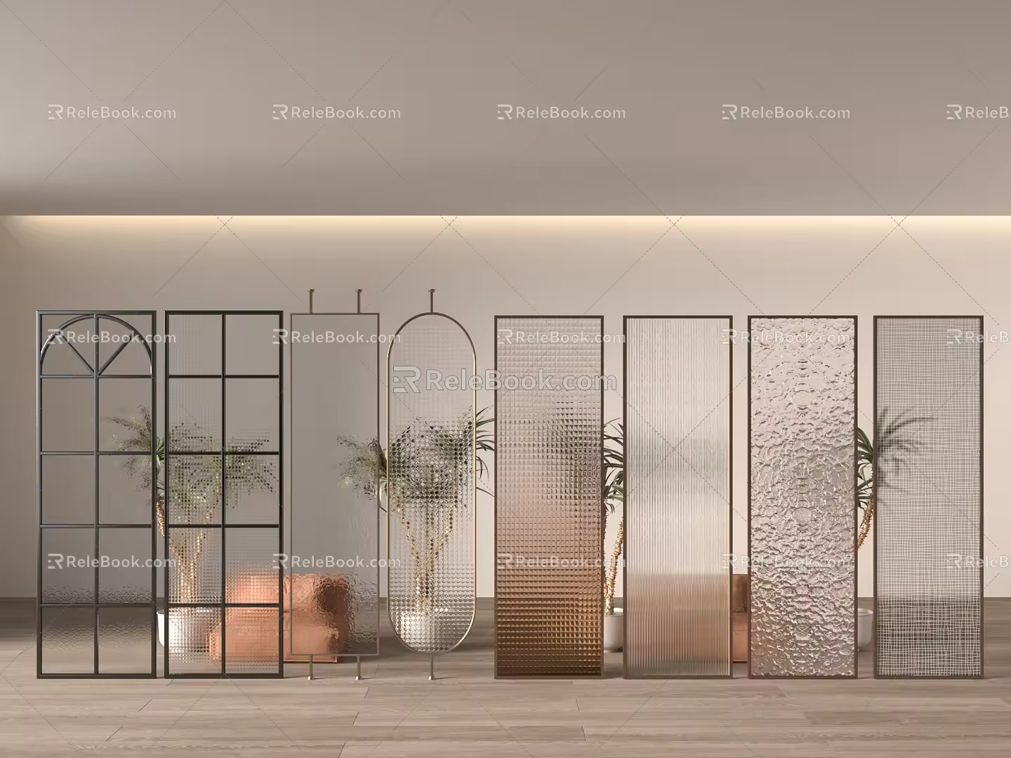 Modern partition Changhong glass partition wire glass partition gradient glass partition water corrugated glass 3d model
