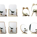 Various Stylish Mirrors With Wooden Stands Square Round And Cat Ear Shapes
