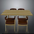 Modern Wooden Dining Table With Four Red Leather Chairs And Simple Design