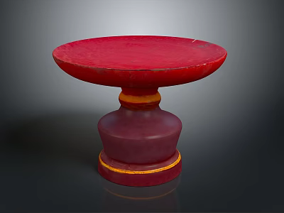 Red Round Top Pedestal Table With Yellow Trim And Smooth Surface Design 3d model
