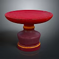 Red Round Top Pedestal Table With Yellow Trim And Smooth Surface Design