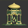 Ornate Green And Golden Pavilion Structure With Dome Top Decorative Arches And Intricate Base