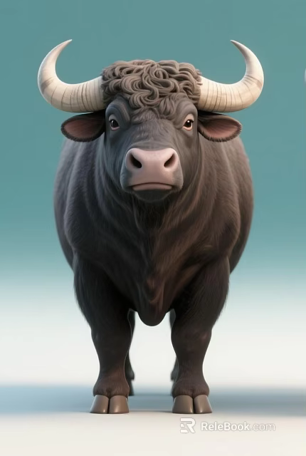 Black Cow Standing Front View Against Light Blue Gradient Background 3d model 