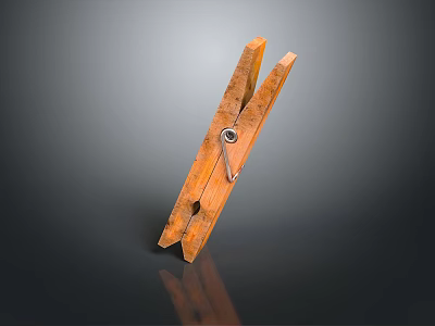 Natural Wooden Clothespin For Laundry Drying With Smooth Surface And Metal Spring Mechanism 3d model