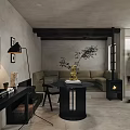 Modern Minimalist Bedroom Interior With Concrete Walls Wooden Furniture And Natural Light