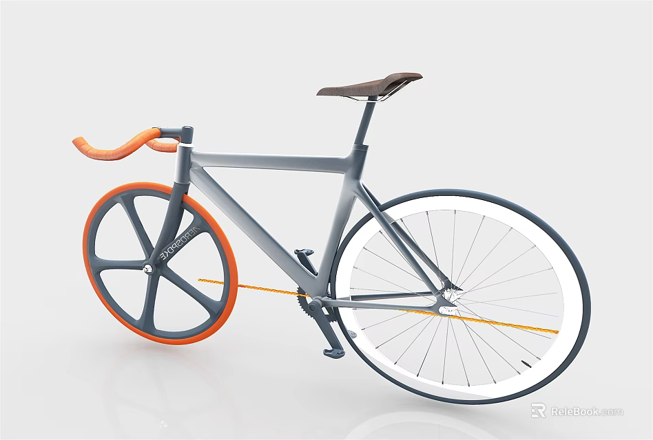 Modern Bicycle With Gray Frame Orange Handlebar Brown Saddle And White Rim Wheels 3d model 