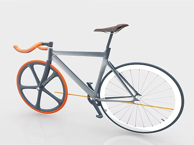 Modern Bicycle With Gray Frame Orange Handlebar Brown Saddle And White Rim Wheels 3d model