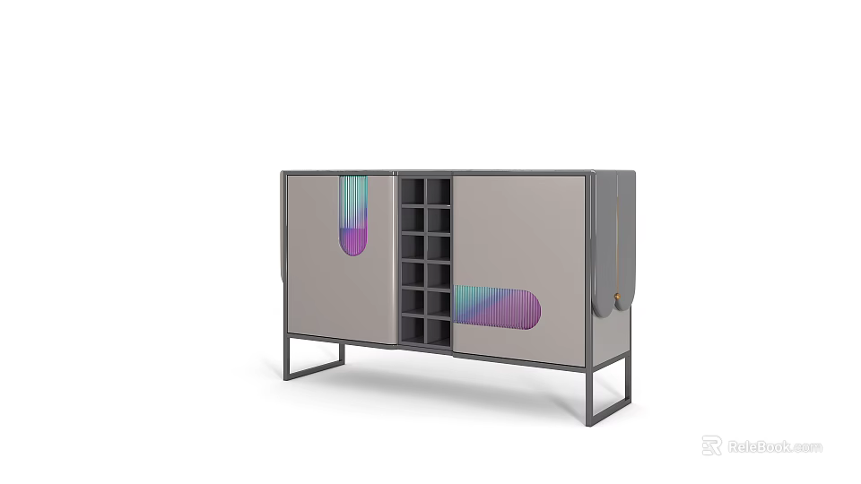 Modern Gray Cabinet With Colorful Gradient Panels And Metal Frame Design 3d model 