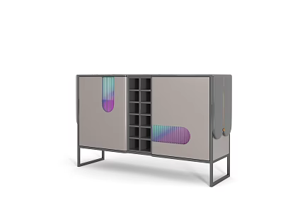 Modern Gray Cabinet With Colorful Gradient Panels And Metal Frame Design 3d model