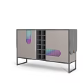 Modern Gray Cabinet With Colorful Gradient Panels And Metal Frame Design