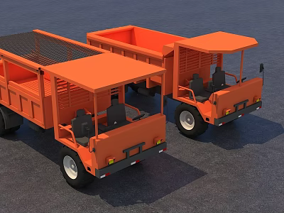 Orange Functional Dump Trucks With Open Cargo Beds Cabins And Tires Parked On Gray Surface 3d model