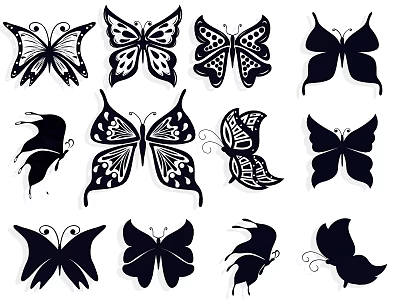 Black Butterfly Wall Decor With Various Silhouette Patterns And Designs 3d model