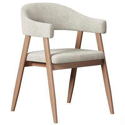 Modern Single Chair With Light Upholstered Fabric Seat And Wooden Armrest Frame 3d model
