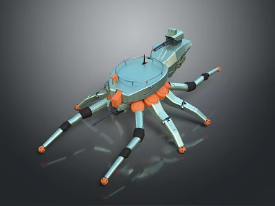 Spider Like Smart Machine with Multiple Legs Blue Orange Circular Top Structure and Equipment 3d model