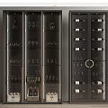 Modern Wine Cabinet With Glass Doors And Metal Frame Holding Wine Bottles And Glasses