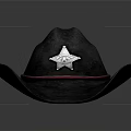 Black Cowboy Hat With Silver Star Badge And Red Band 3d model