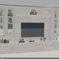 White Modern TV Wall Unit With Storage Cabinets Display Shelves And Decorative Lighting 3d model