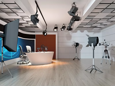 Modern Public Office Space Featuring White Curved Desk Chairs Lighting Equipment And Wooden Flooring 3d model