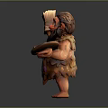 Cartoon Caveman Character In Fur Clothing Holding Paintbrush And Palette With Paint Splatters