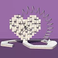 Pixel Art Heart Shaped Clock With Orange Design Black Spring And Purple Background