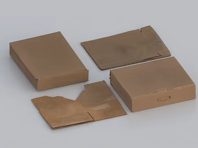 Set of Brown Cardboard Boxes Open and Closed on Light Surface 3d model