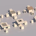 Stone Table And Chair Sets With Various Designs And Square Structures 3d model