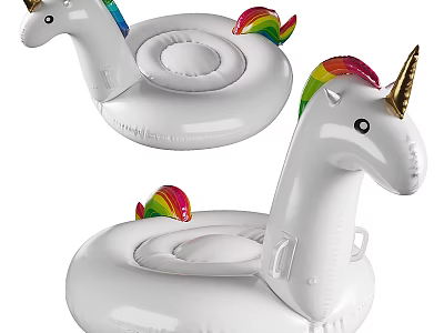 White Unicorn Inflatable Pool Floats With Rainbow Mane And Tail 3d model