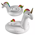 White Unicorn Inflatable Pool Floats With Rainbow Mane And Tail 3d model