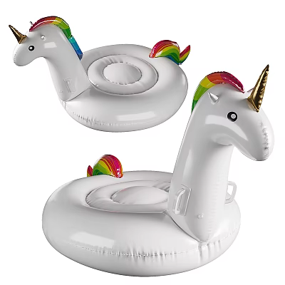White Unicorn Inflatable Pool Floats With Rainbow Mane And Tail 3d model