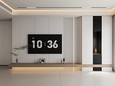 Modern Living Room Interior Design With TV Media Cabinet Green Plant And Recessed Lighting 3d model