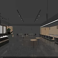 Modern Café Interior Design With Grey Walls Circular Tables High Chairs And Pendant Lights