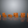 Multiple Brown Wooden Blocks Arranged On Gray Background With Reflections