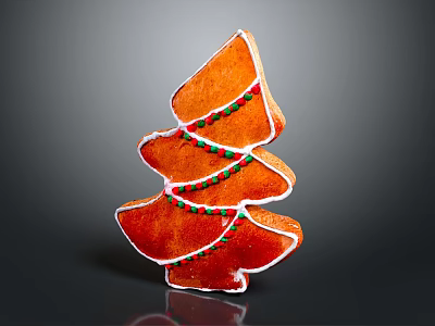 Cartoon Gingerbread Christmas Tree Decorated with White Icing and Red Green Beads 3d model