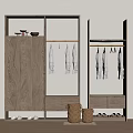 Wooden Wardrobe with Hanging Rod Clothes Drawers Shoe Storage Woven Baskets