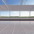 Modern Train Station Platform Featuring White Staircase And Metal Frame Roof 3d model