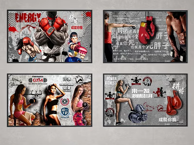 Fitness Boxing Themed Figure Paintings With Muscular Figures And Athletic Poses 3d model