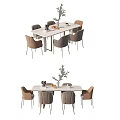 Modern Dining Table Set With Matching Chairs And Decorative Plants 3d model