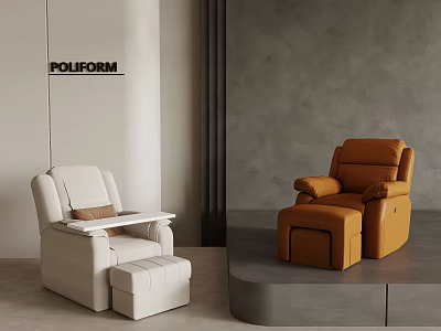 POLIFORM Modern White and Orange Massage Chairs with Ottoman and Side Table 3d model