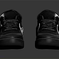 Black Modern Sneakers With White Logo Gray Laces And Mid Top Textured Upper Design