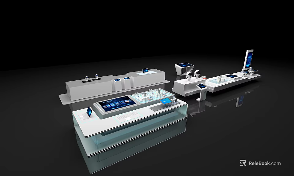 Modern Retail Display Stations With Interactive Screens And Digital Control Panels 3d model