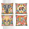 Decorative Pillows with Elephant and Floral Patterns in Various Vibrant Designs 3d model