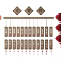 Chinese Style Commercial Menu Display Equipment with Hanging Wooden Signs and Red Lantern Decorations