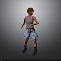 Kid With Red Hair Gray Tank Top Light Blue Shorts Brown Belt Black Boots Standing