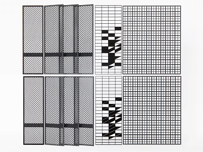 Modern Interior Room Divider With Decorative Grid Pattern And Foldable Panels 3d model
