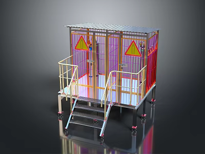 Ornament Decor Set With Metal Frame Triangle Signs Curtains Staircase Railings And Mobile Wheels 3d model