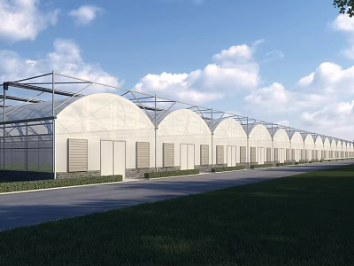 Modern Industrial Factory Building With Arched Roofs Metal Frames And White Walls 3d model